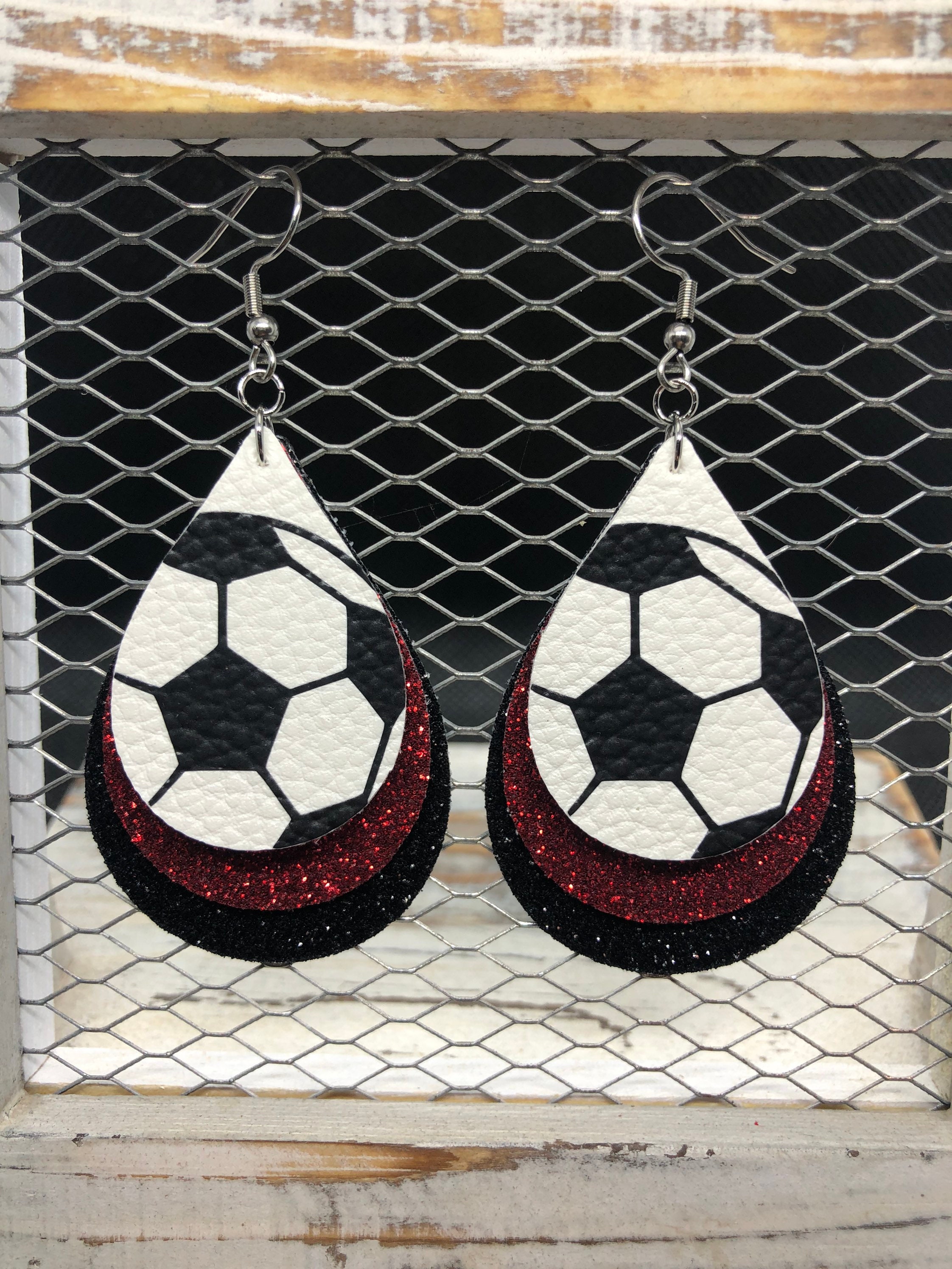 Soccer Ball Faux Leather Earrings Customizable Team Colors Etsy