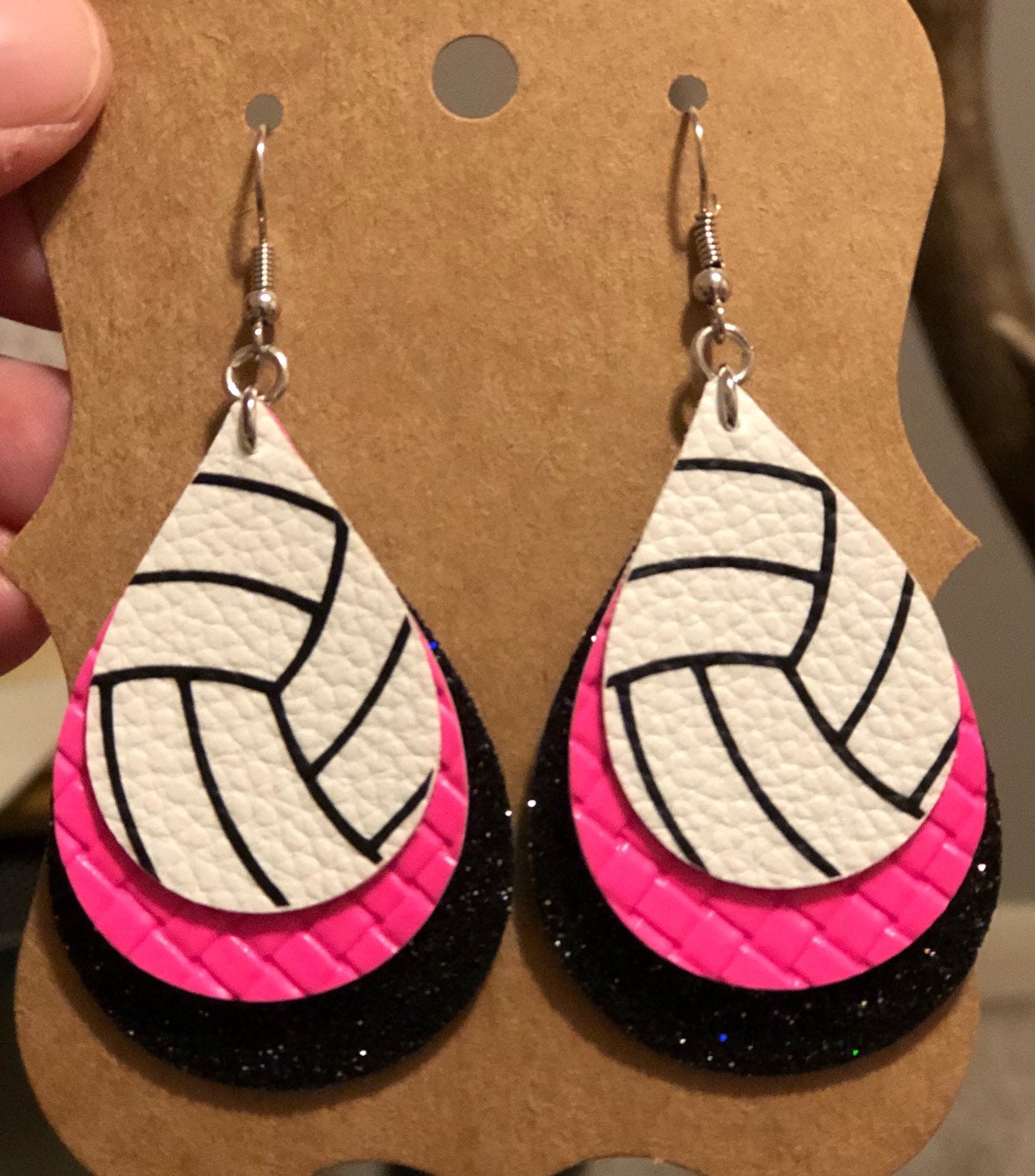 Volleyball Faux Leather Earrings Customized Team Colors Etsy