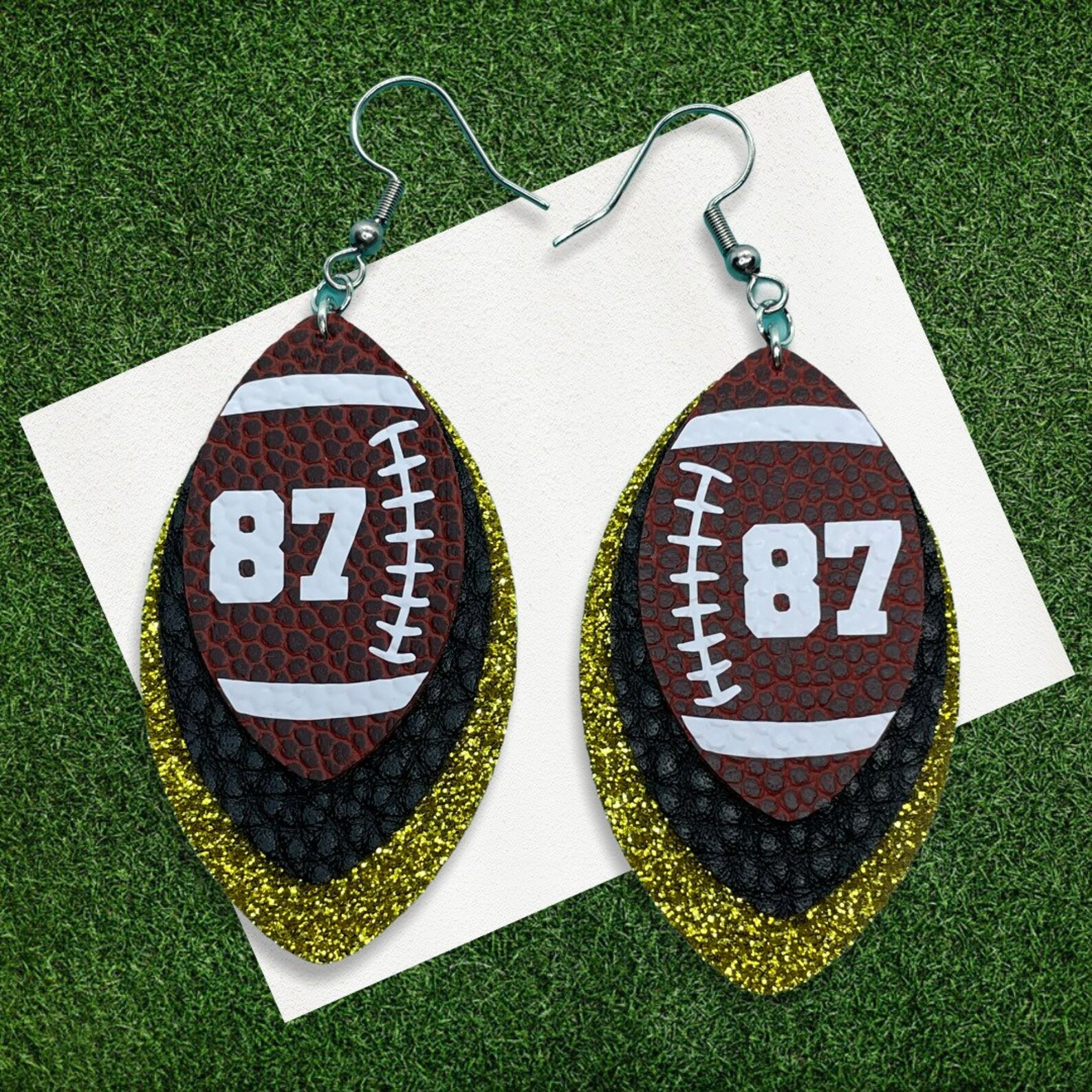 Football Faux Leather Earrings Customizable Team Colors Etsy