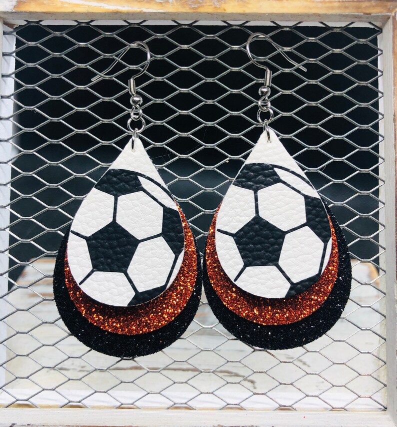 Soccer Ball Faux Leather Earrings Customizable Team Colors Etsy