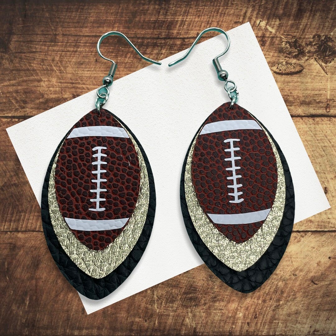 Football Faux Leather Earrings Customized Team Colors Add Etsy