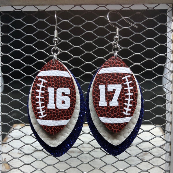 Football Earrings | Faux Leather | Customizable Team Colors | Add Number | Made To Order | Personalized | Gift | Mom | Coach | Accessory