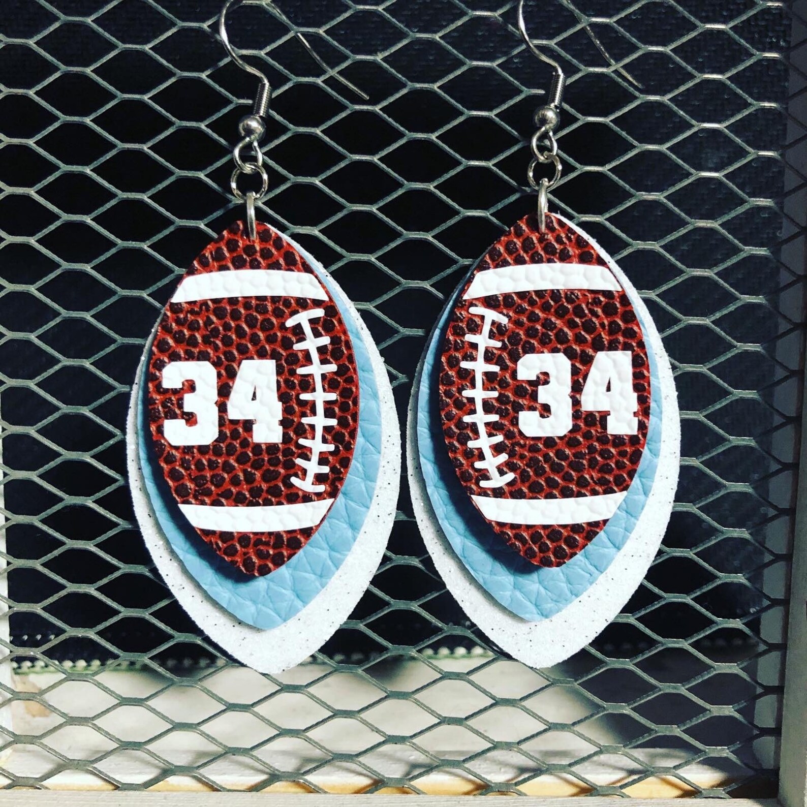 Football Faux Leather Earrings Customizable Team Colors Etsy