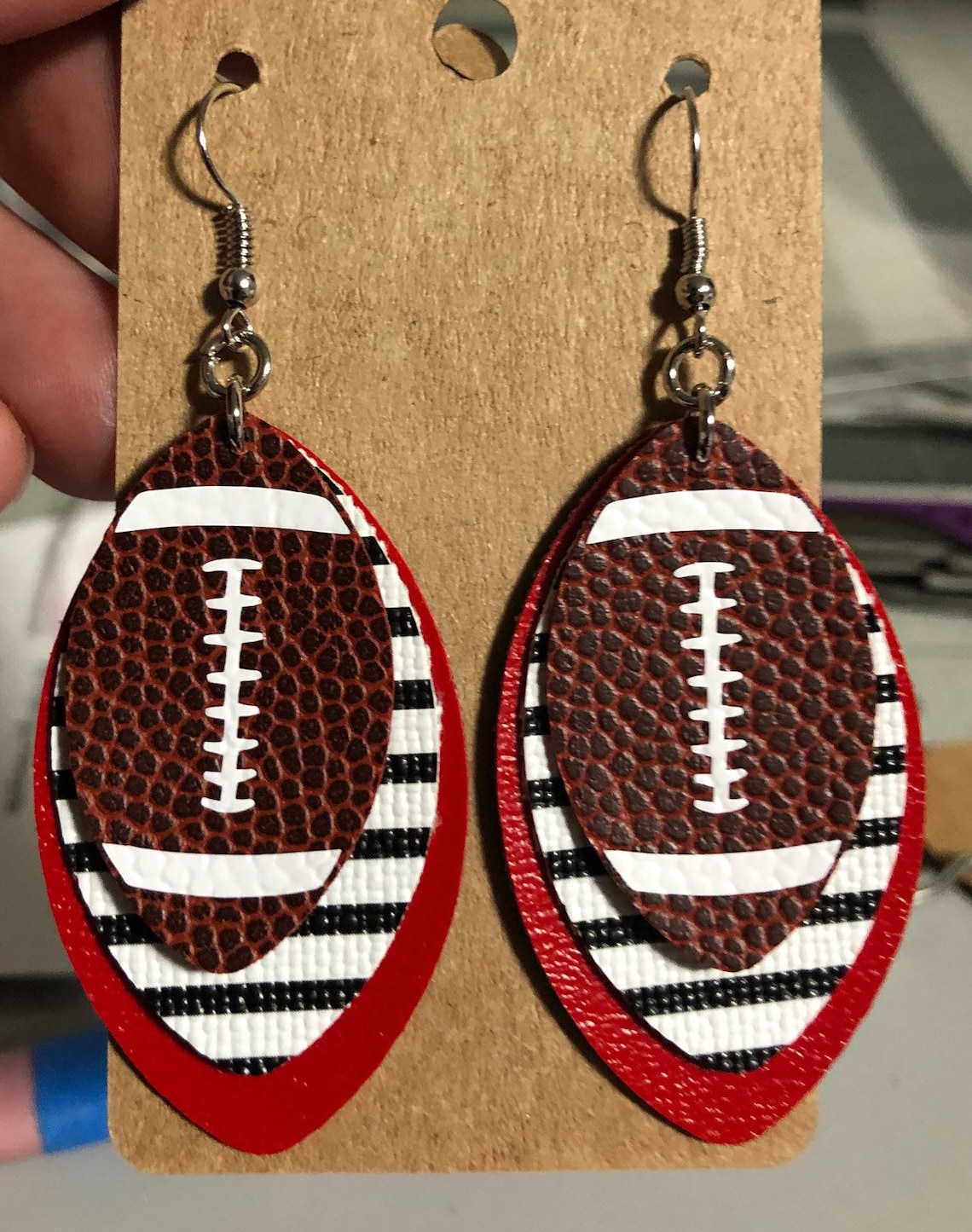 Football Earrings Customized Team Color Faux Leather Triple Etsy