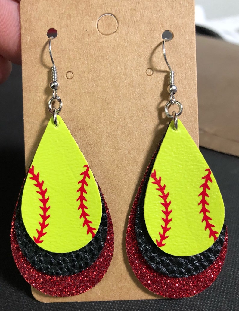 Softball Earrings Customizable Made To Order Custom Color Faux Etsy