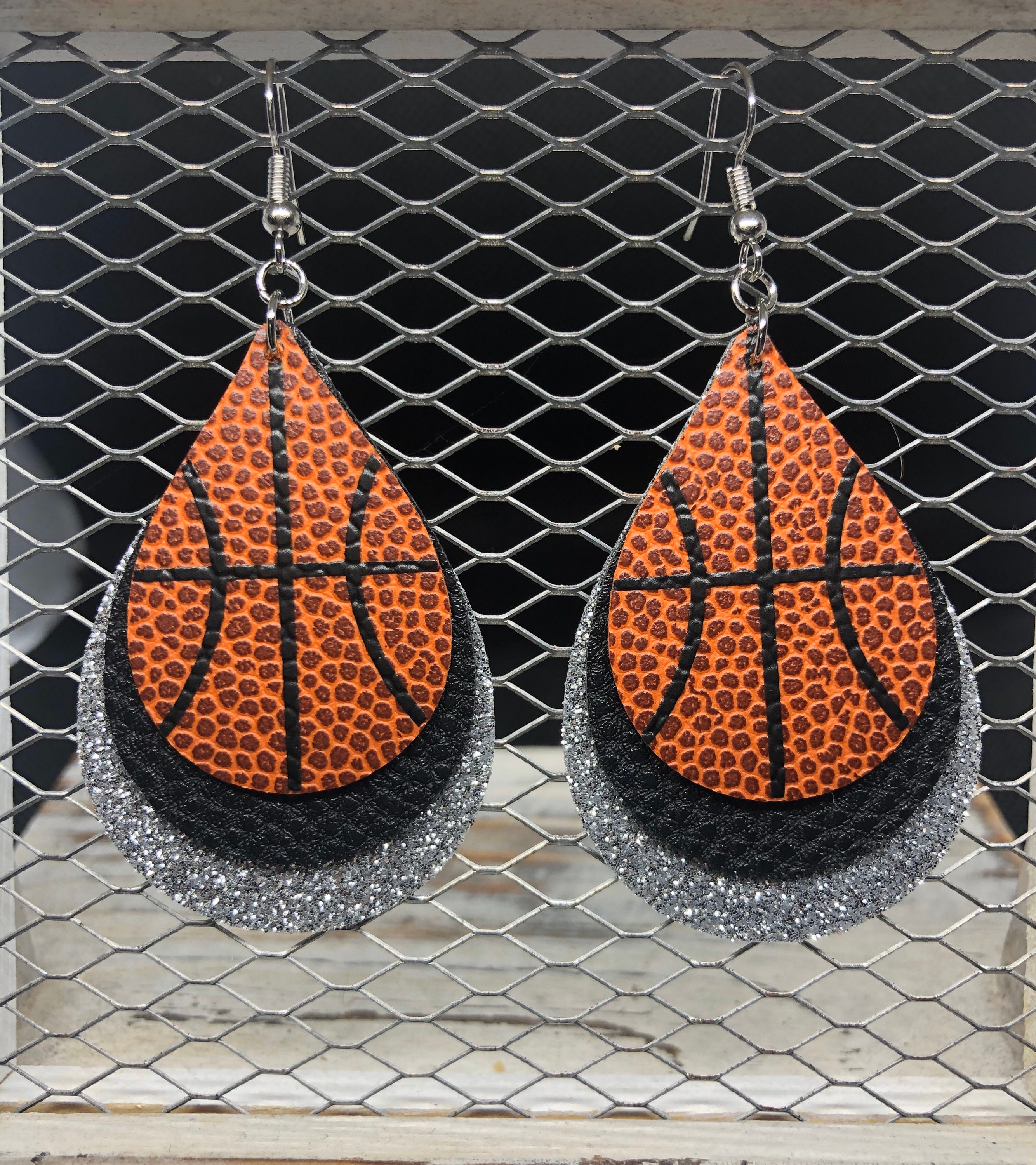 Basketball Earrings Faux Leather Customized Team Colors Etsy