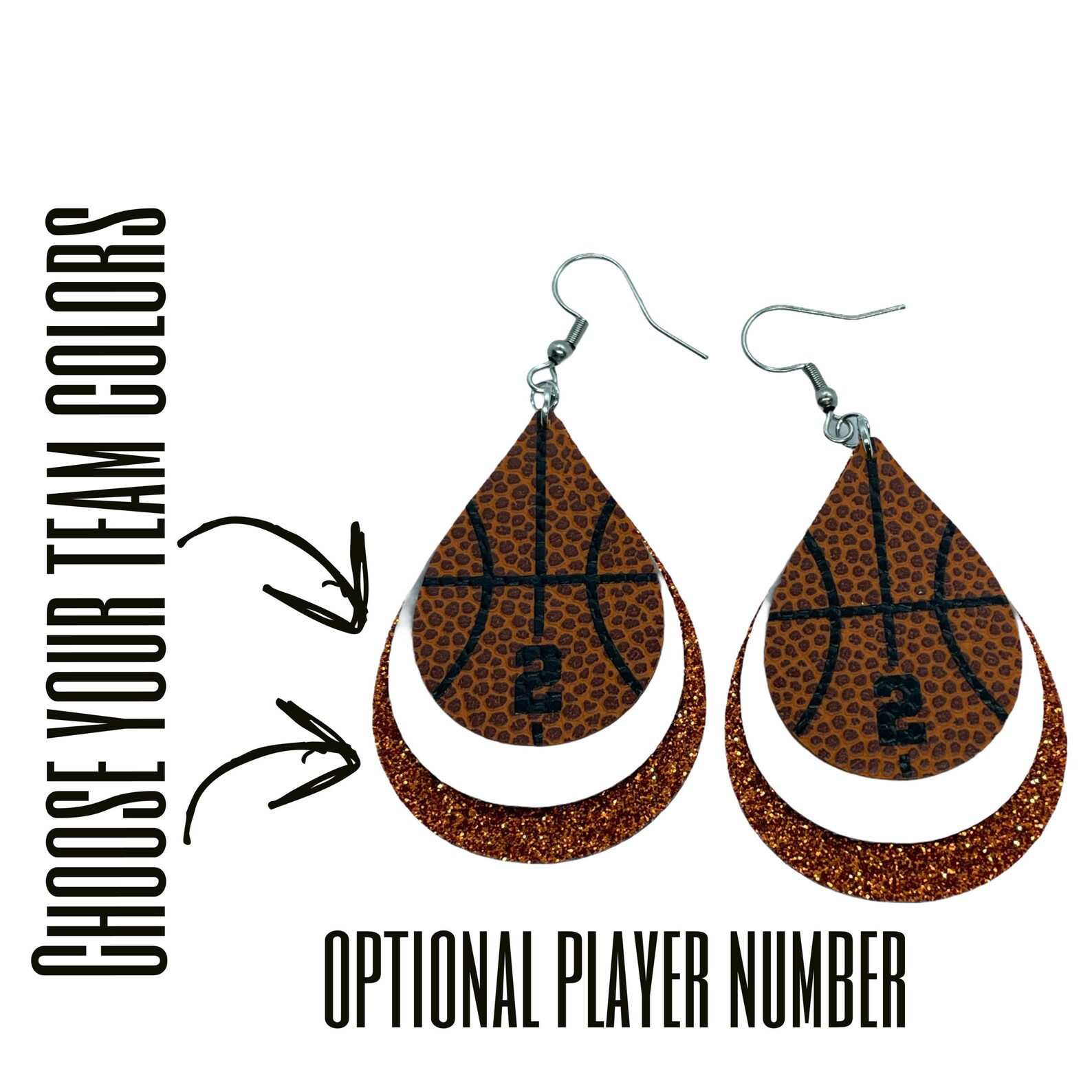 Basketball Earrings Faux Leather Customizable Team Colors Etsy