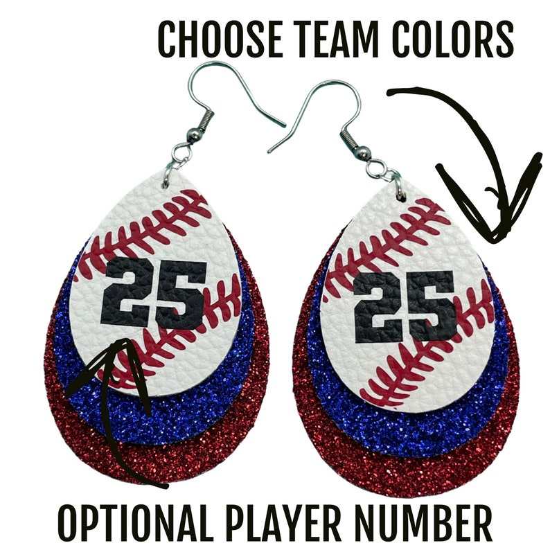 Baseball Earrings Faux Leather Customizable Team Colors Etsy
