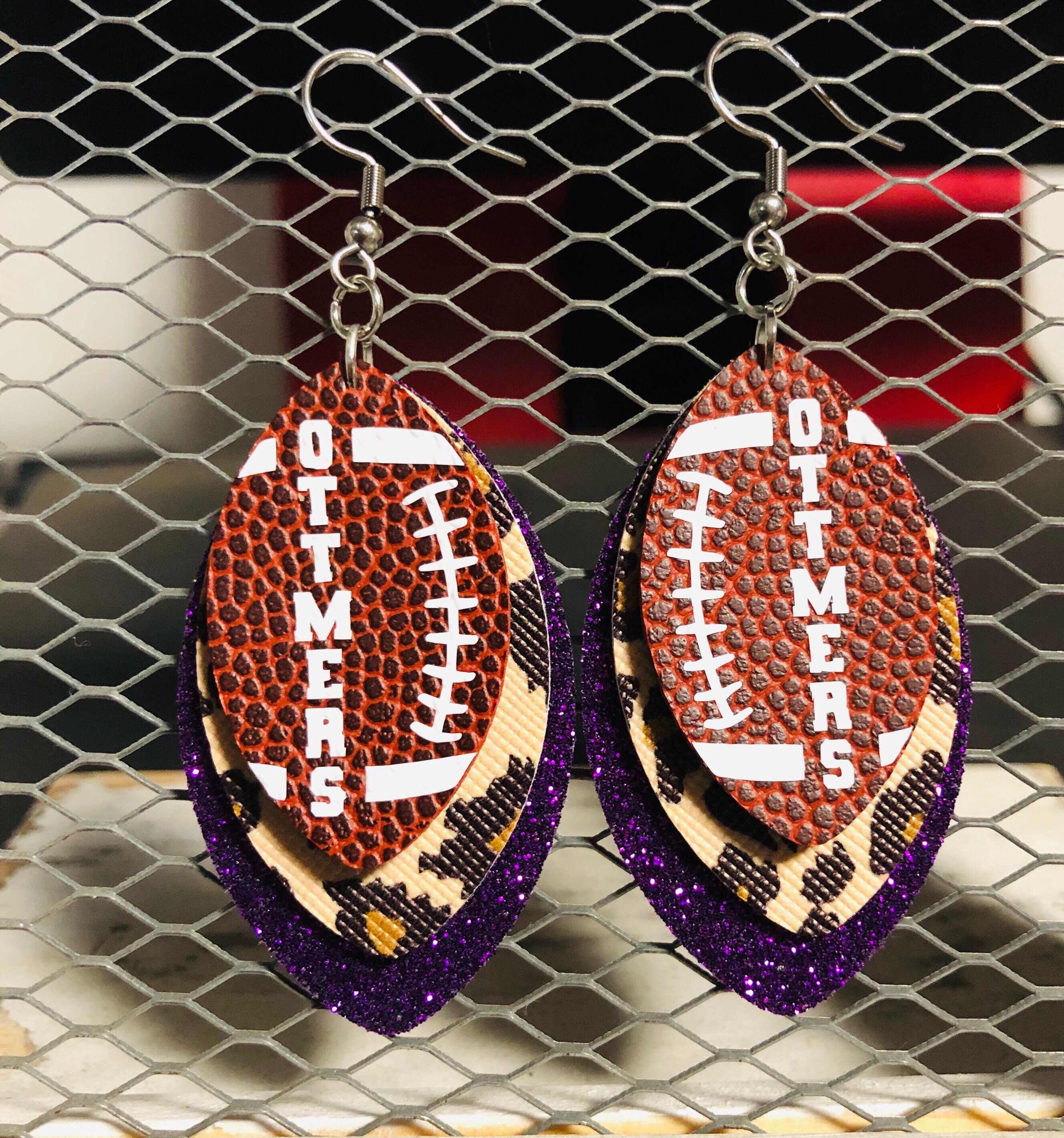 Football Earrings Faux Leather Customizable Team Colors Etsy