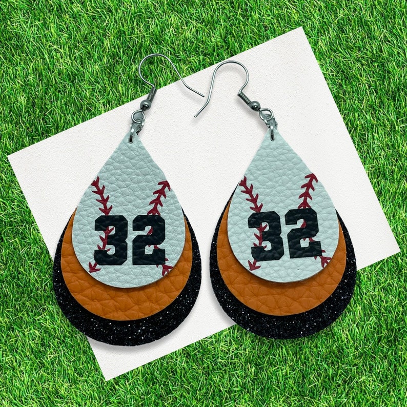Baseball Earrings Customized Team Colors Add Number Etsy
