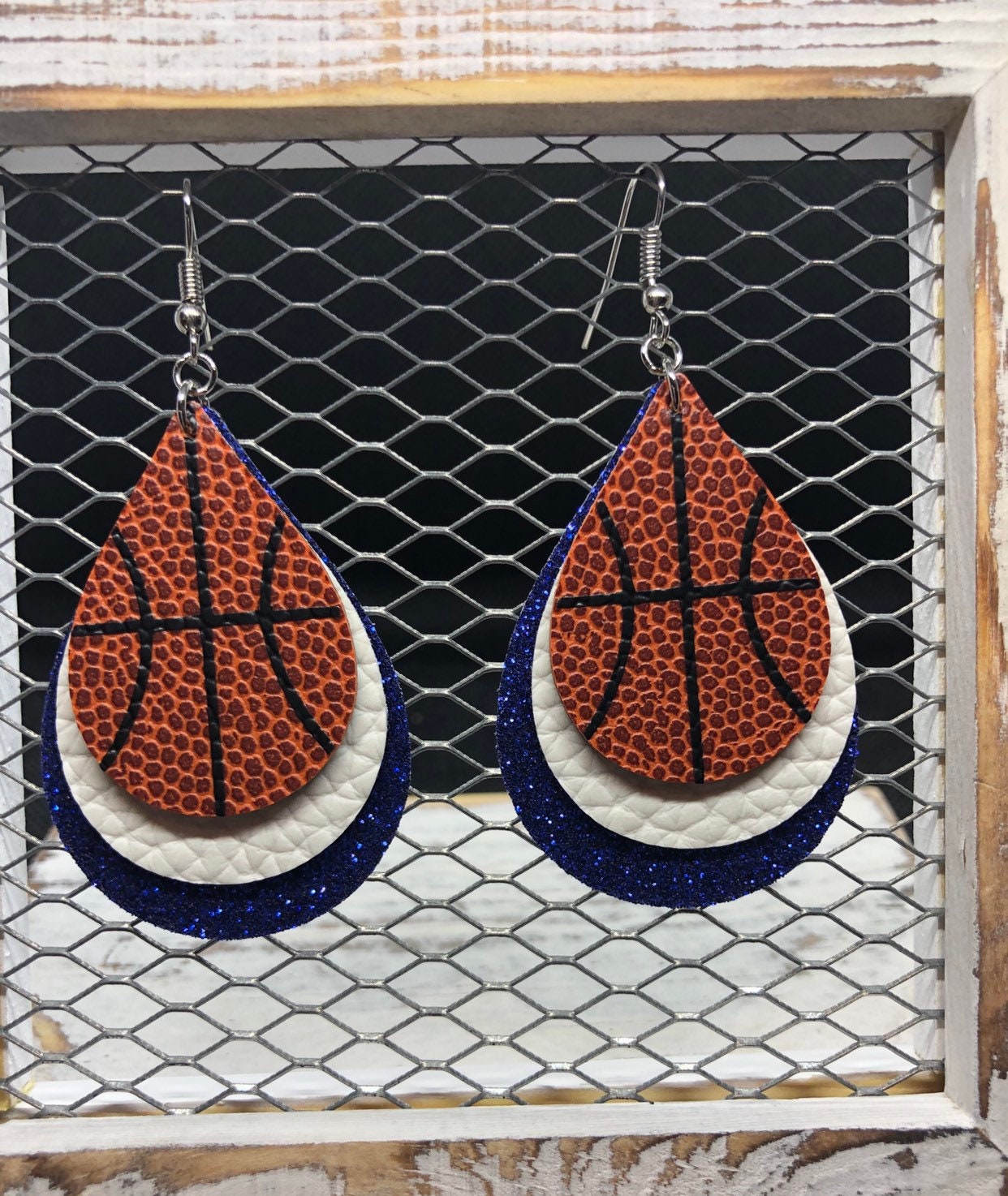 Basketball Earrings Faux Leather Customized Team Colors Etsy