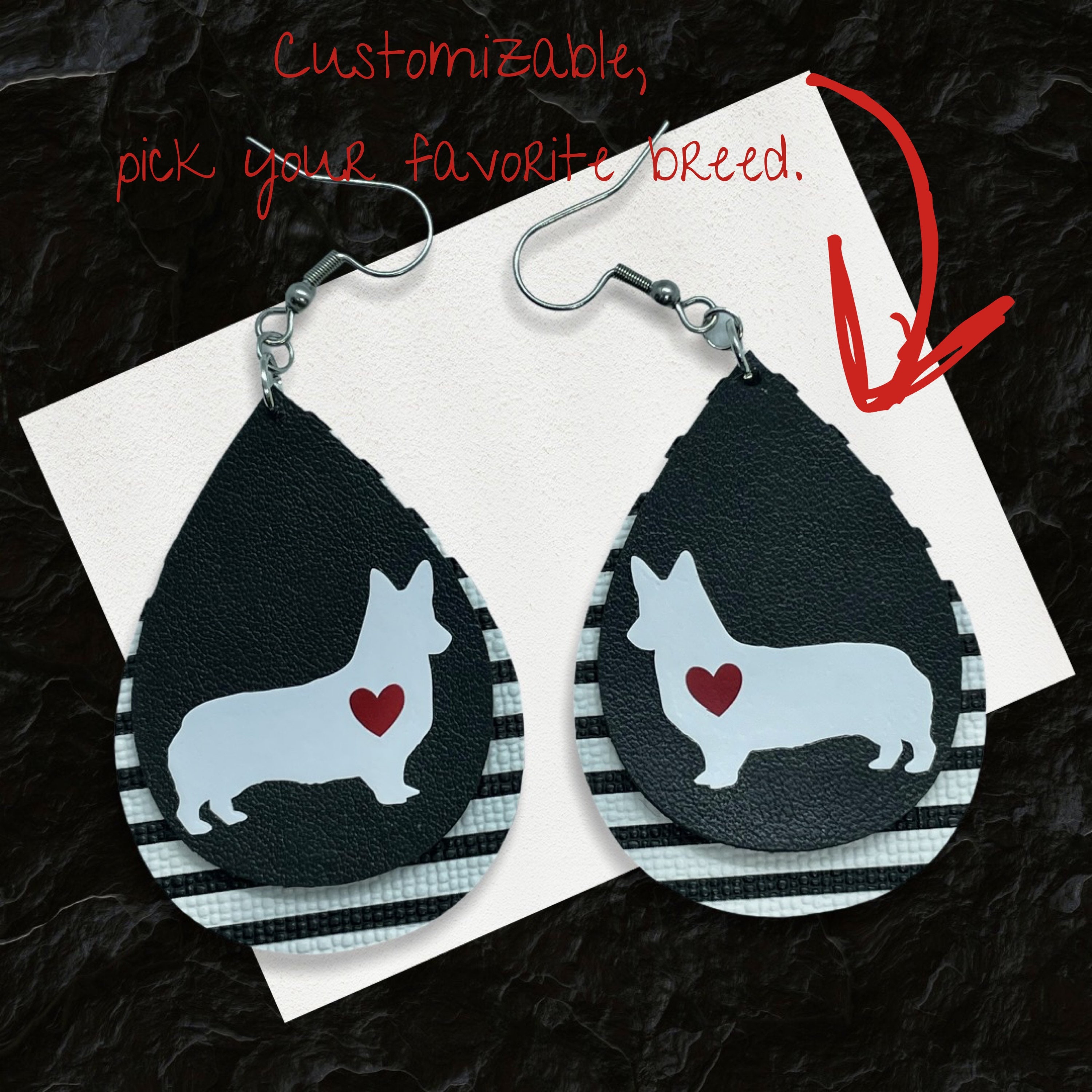 Dog Earrings Customizable Breed Faux Leather Black White Etsy