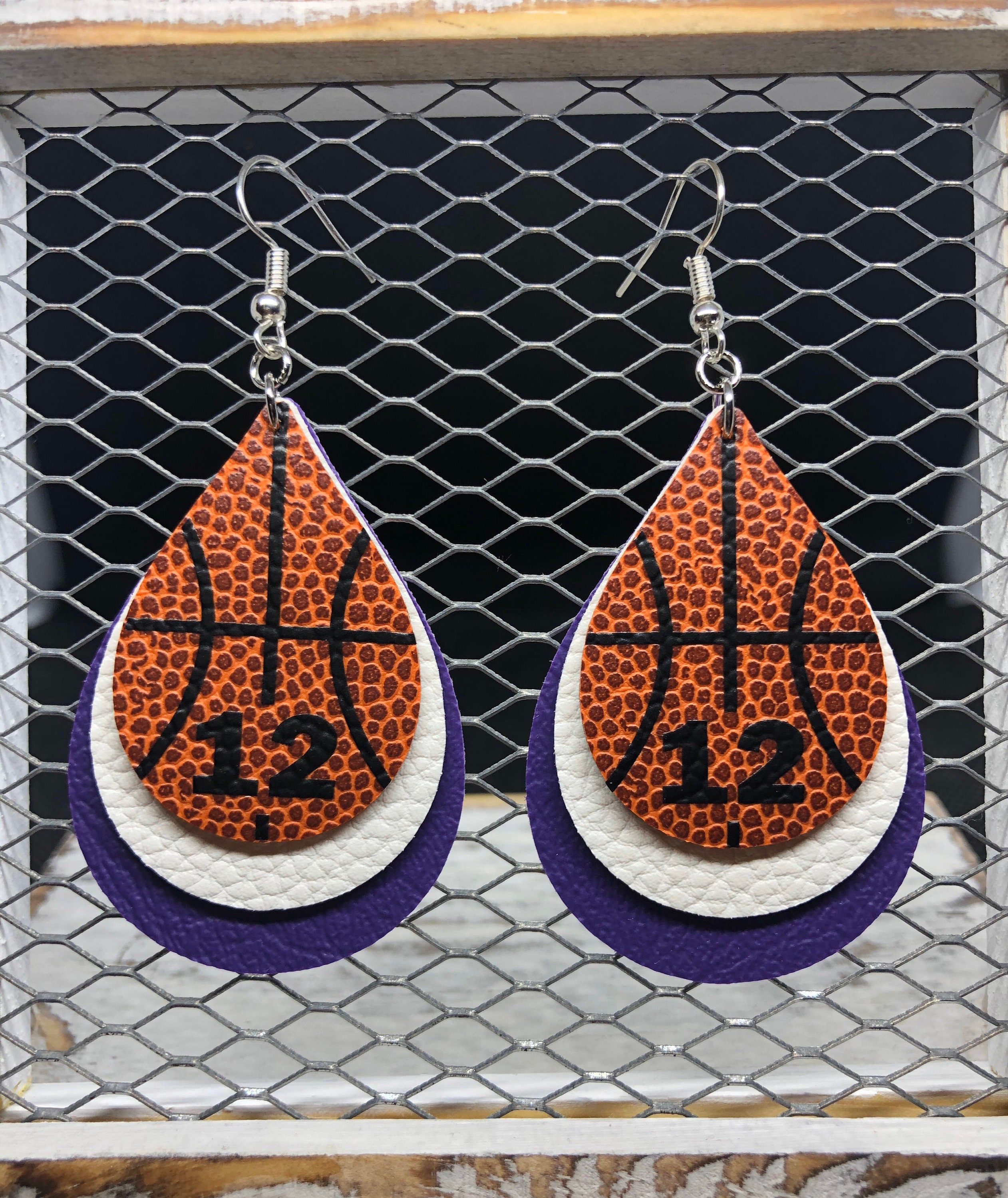 Basketball Faux Leather Earrings Customizable Team Colors Etsy