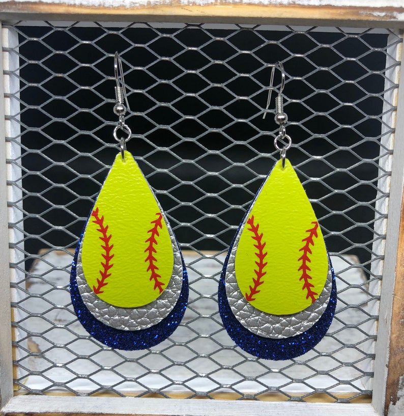 Softball Earrings Faux Leather Customizable Team Colors Etsy