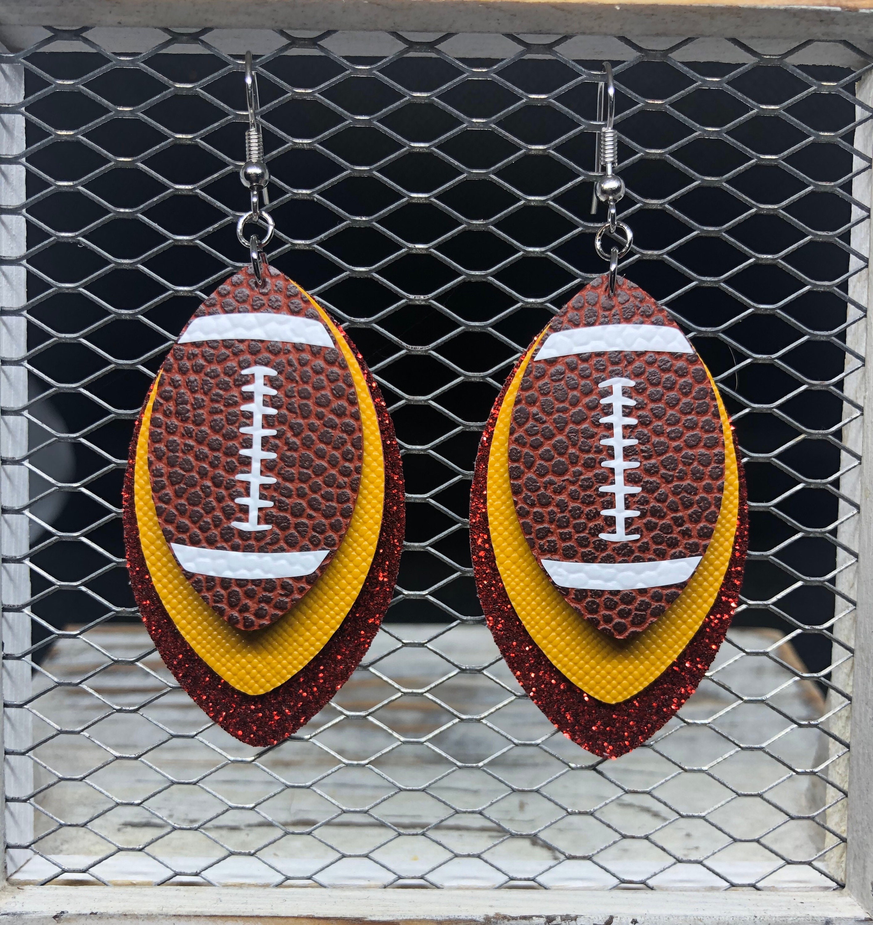Football Faux Leather Earrings Customized Team Colors Add Etsy