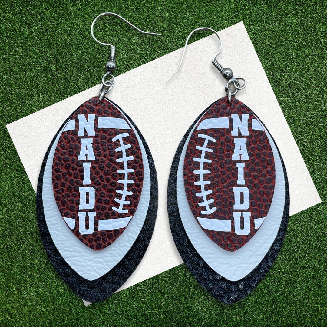 Football Faux Leather Earrings Customizable Team Colors Add Number