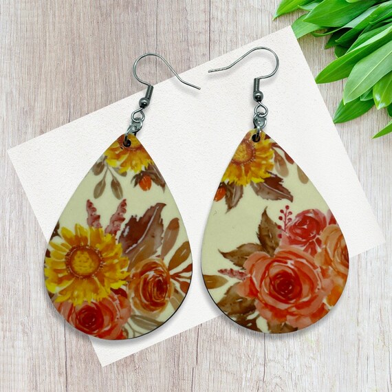 Floral Earrings Sublimation Earring Designs Vintage Fall Etsy