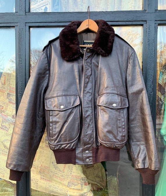Vintage Leather Bomber with Faux Fur Collar