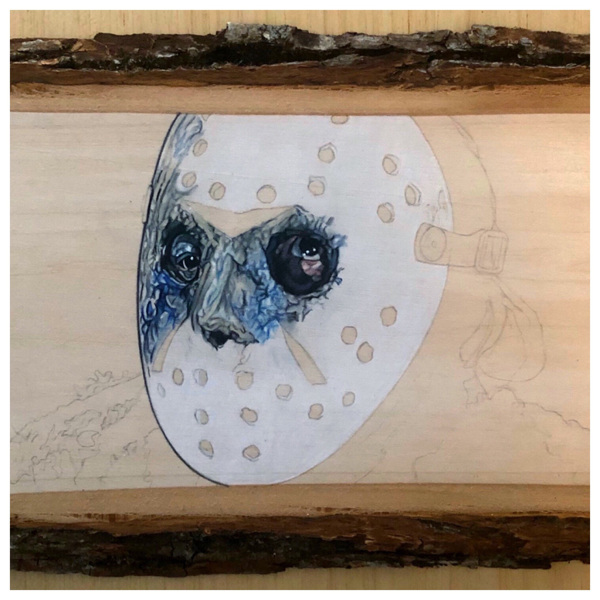 Jason Vorhees Friday the 13th Color Pencil Drawing on Basswood