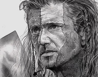 BRAVEHEART William Wallace - Mel Gibson pencil drawing print