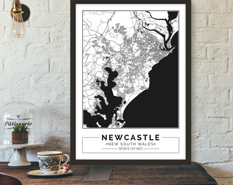 Newcastle, Australia, New South Wales, City map, Poster, Printable, Print, Street map, Wall art