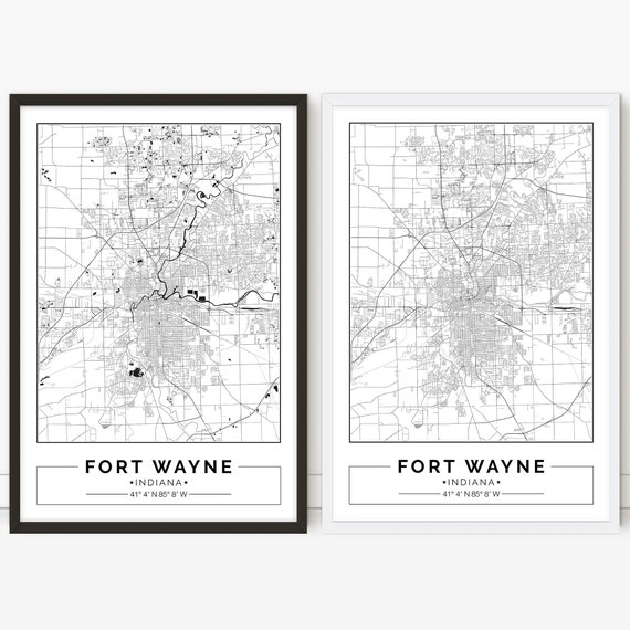 Fort Wayne map, Indiana, Metropolis map, Electronic Poster, Printable, Wall artwork, town map print picture regarding Printable Map of Indiana known as Fort Wayne map, Indiana, Metropolis map, Electronic Poster, Printable, Wall artwork, town map print