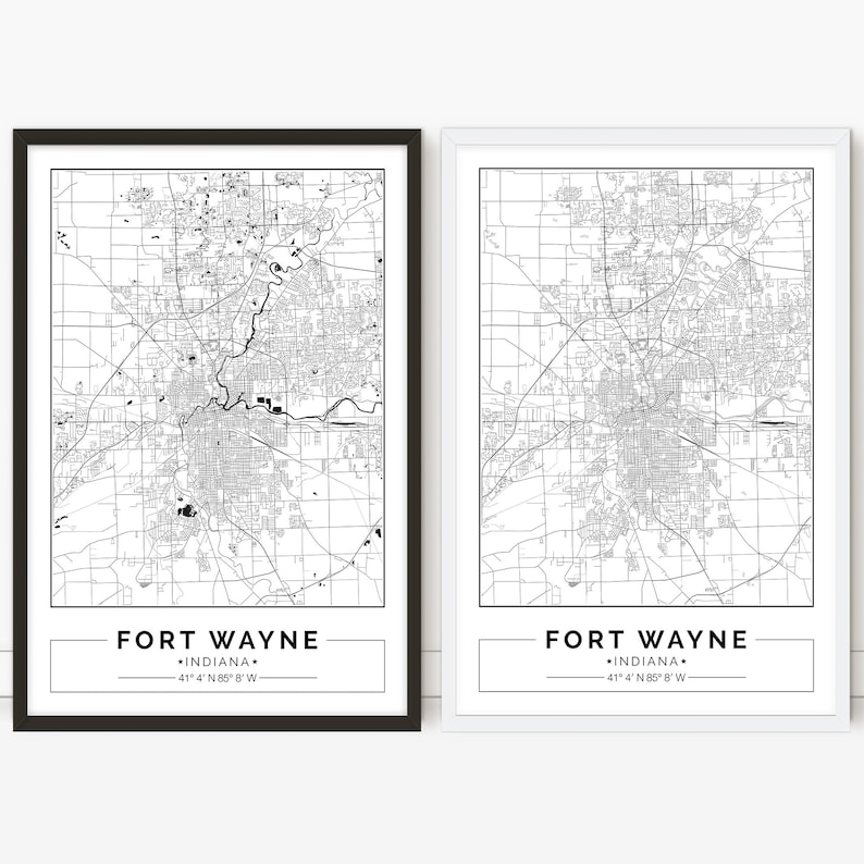 Fort Wayne Map Indiana City Map Digital Poster Printable - Etsy