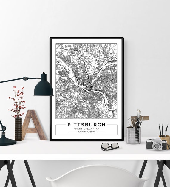 Pittsburgh Pa Pennsylvania City Map Poster Printable Etsy