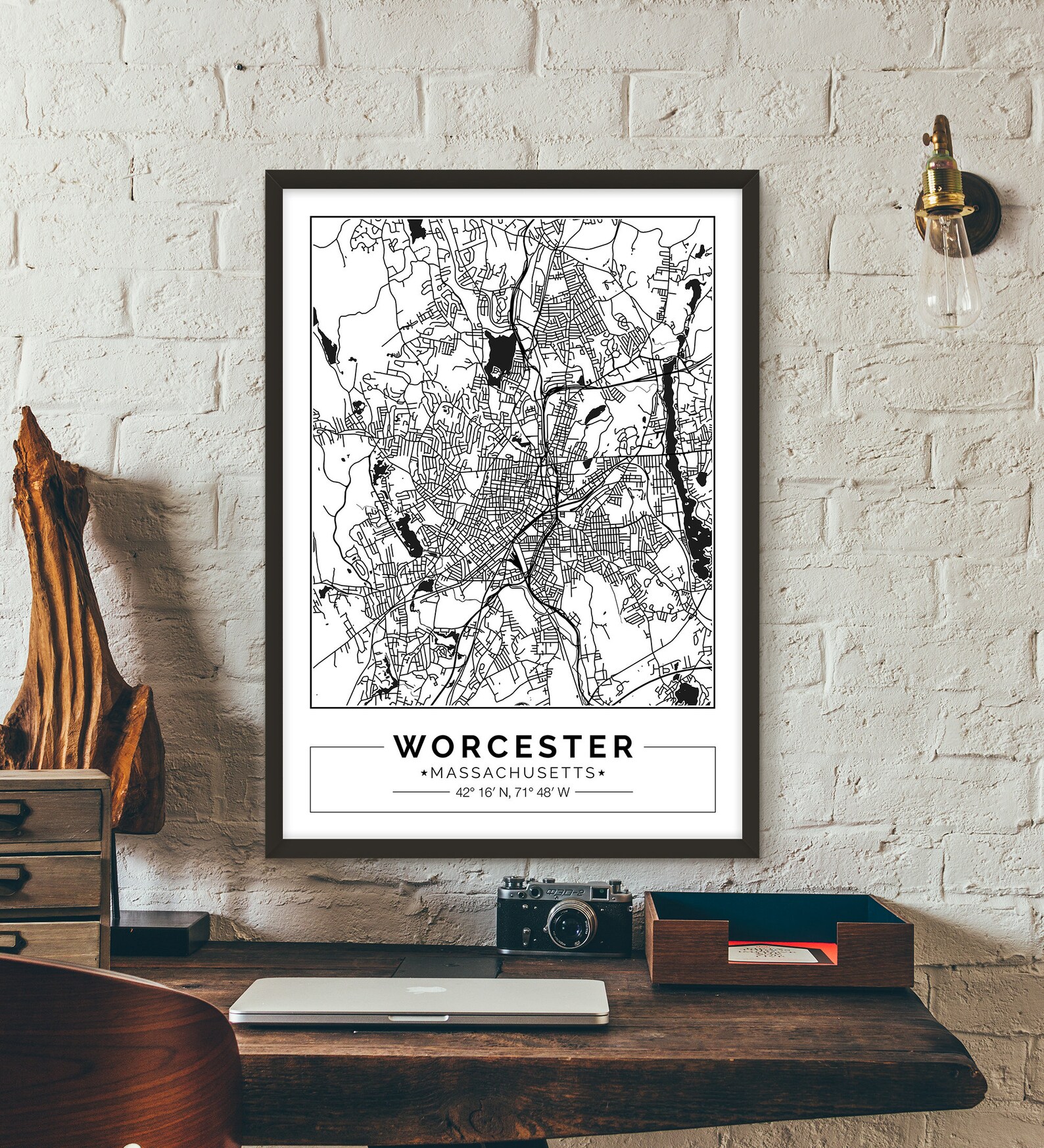 Worcester Massachusetts City map Poster Printable Print | Etsy
