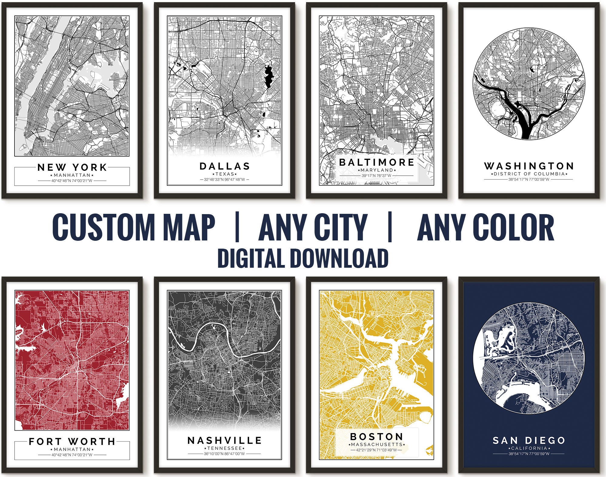 Custom City Map Print, Customize the size and color, Printable map ...