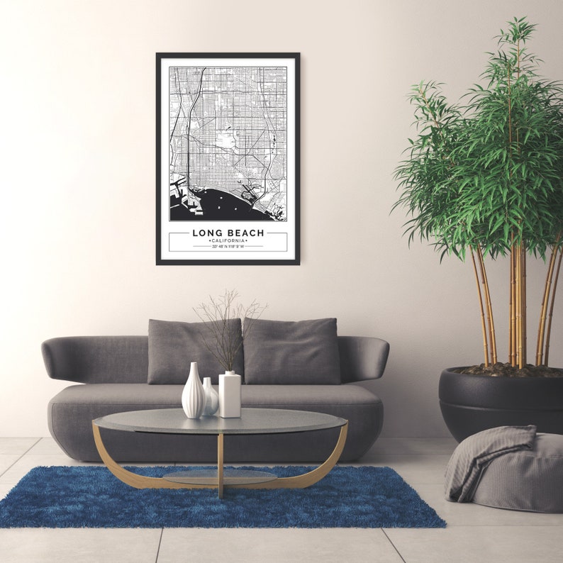 Long Beach California City map Poster Printable Print | Etsy