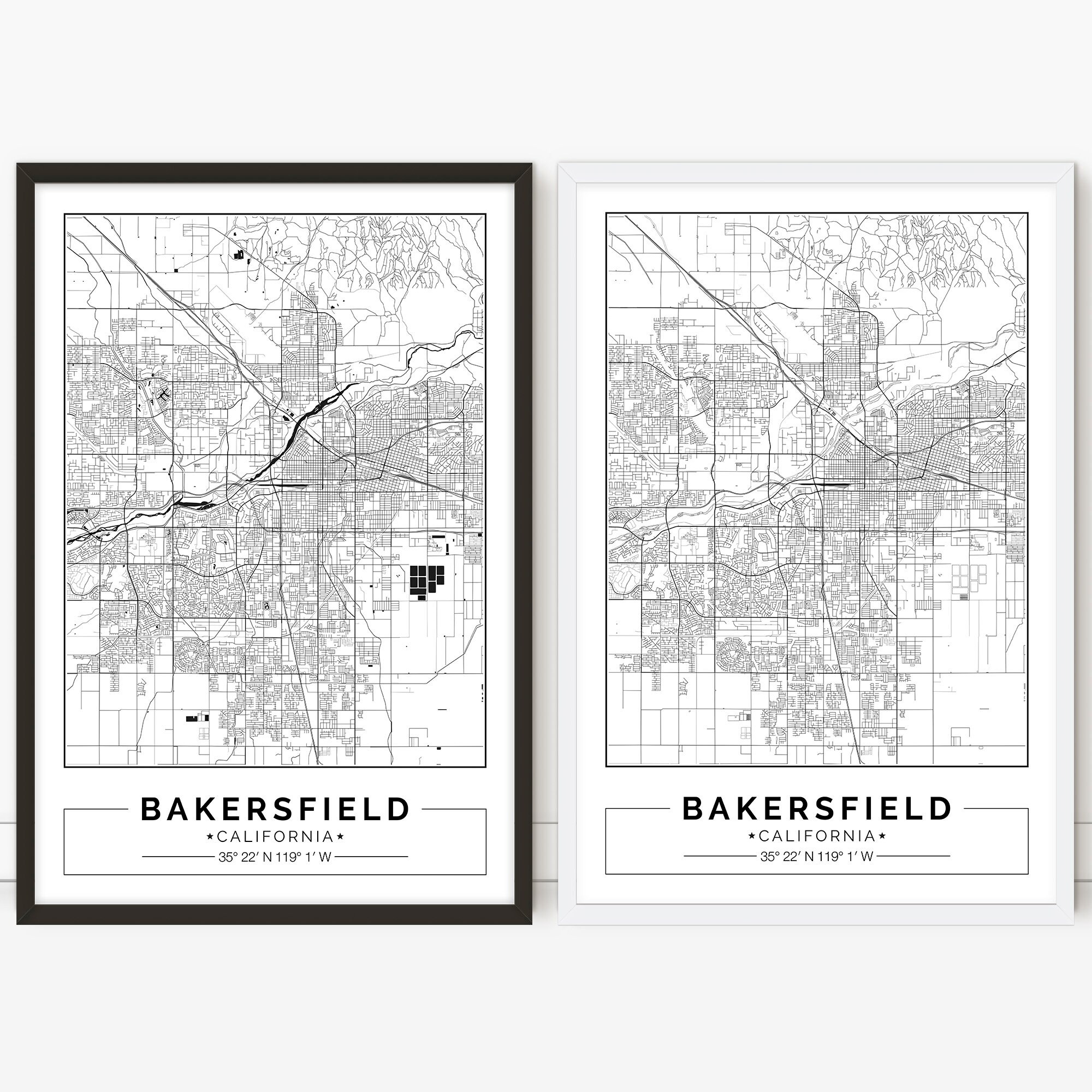 Bakersfield California City map Digital Poster Printable Etsy