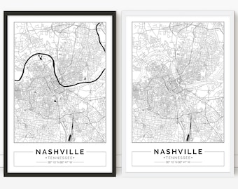 Nashville map, Tennessee, City map, Digital Poster, Printable, Wall art, city map print