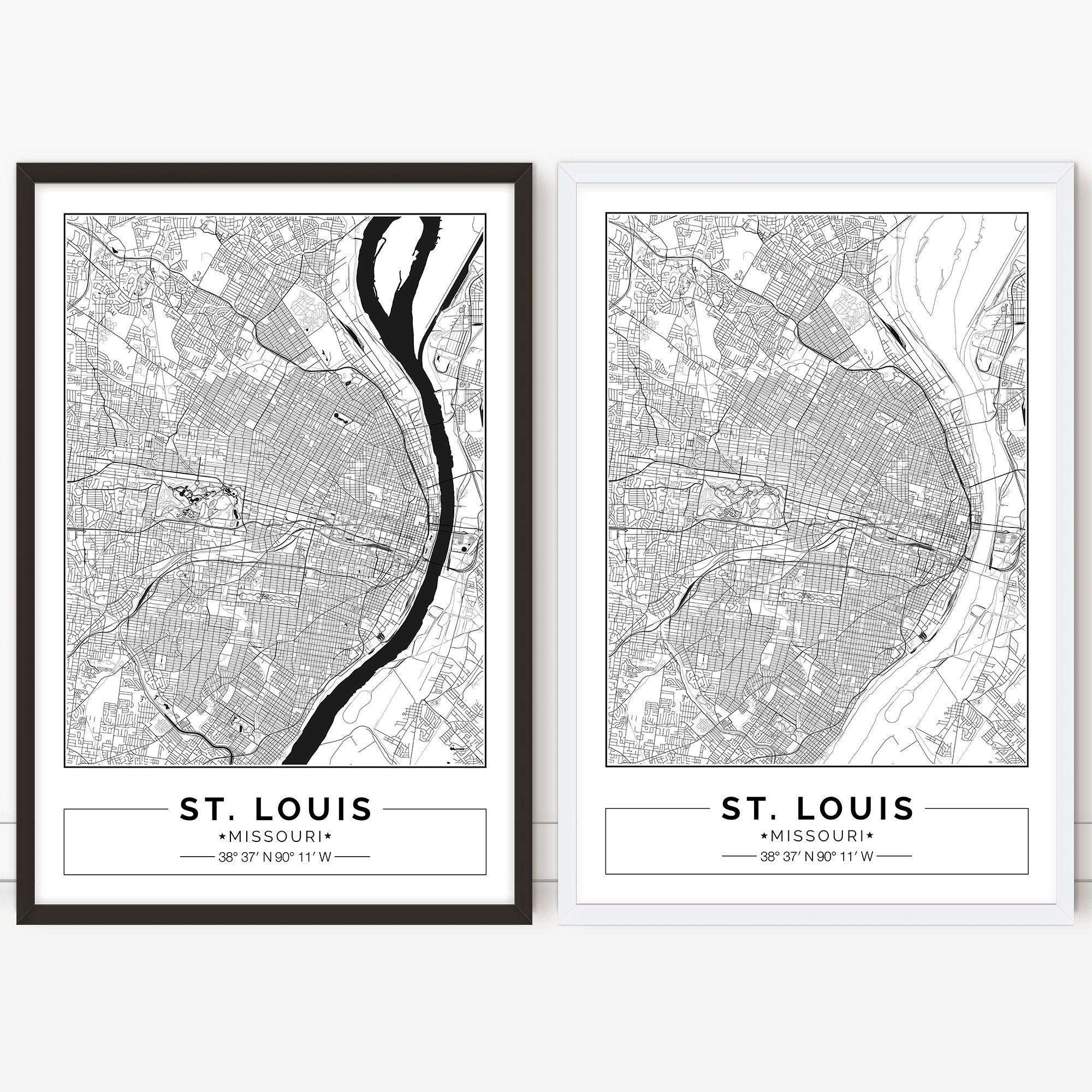 St. Louis map Missouri Saint Louis City map Digital Poster | Etsy