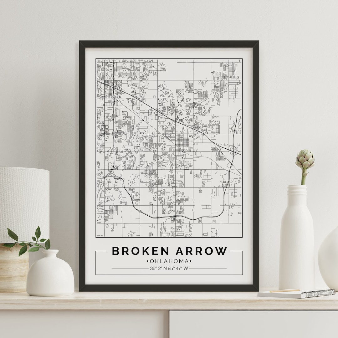 Map of Broken Arrow Broken Arrow Map Print Minimalist Map - Etsy