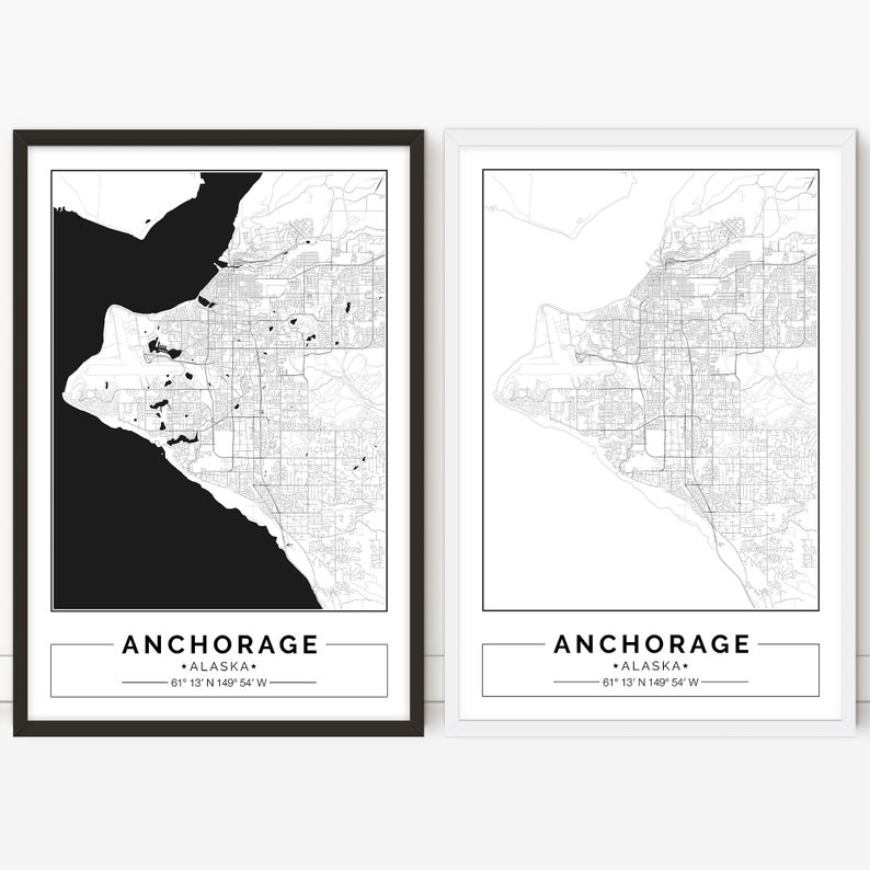 Anchorage map, Alaska, Metropolis map, Electronic Poster, Printable, Wall artwork, town map print photo regarding Printable Maps of Alaska titled Anchorage map, Alaska, Metropolis map, Electronic Poster, Printable, Wall artwork, town map print