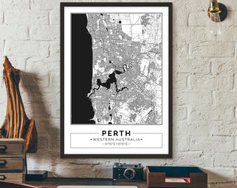 Perth, Western Australia, City map, Poster, Printable, Print, Street map, Wall art