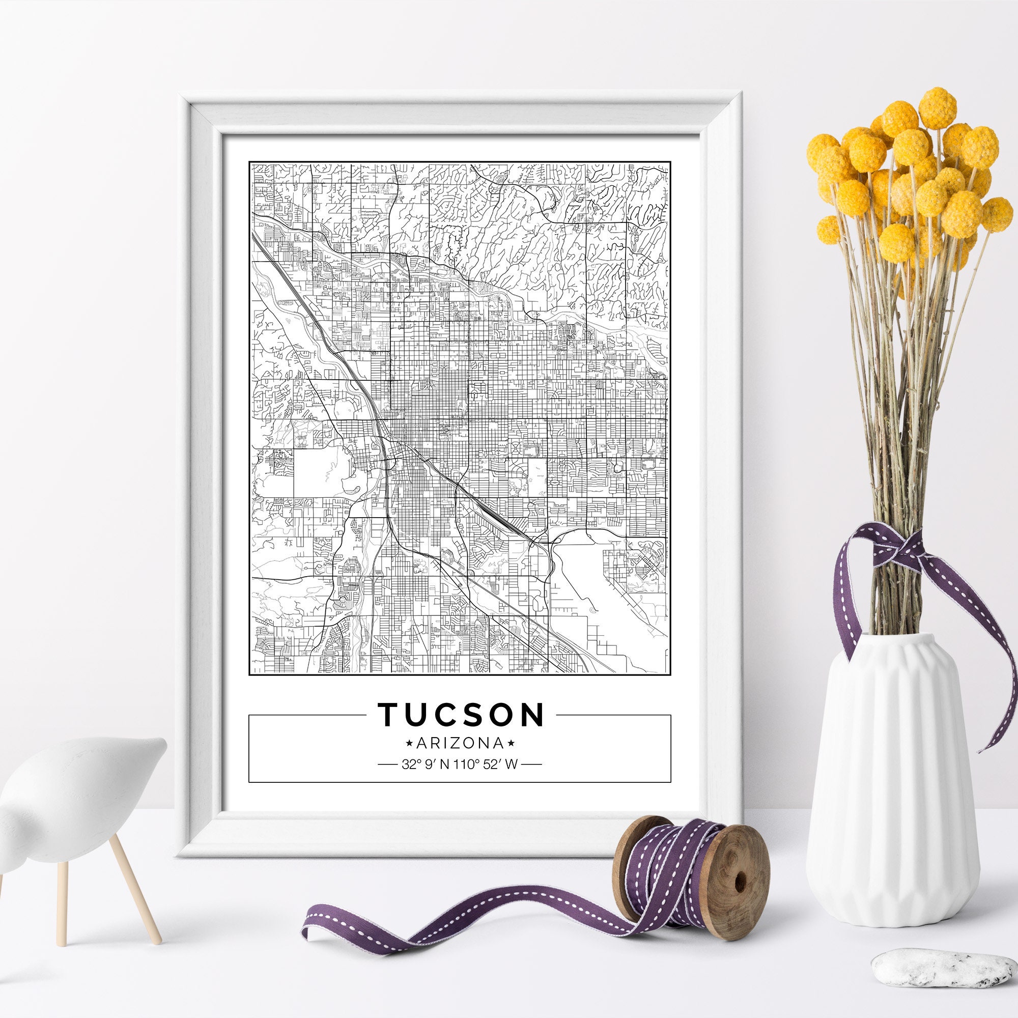 Tucson map Arizona City map Poster Printable Wall art | Etsy