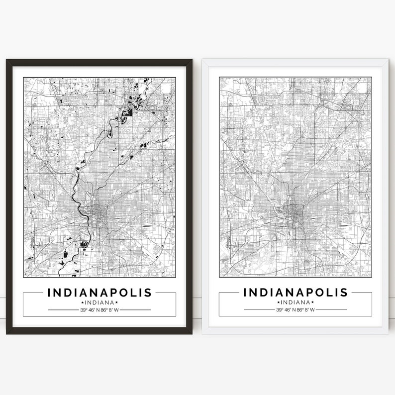 Indianapolis Map Indiana City Map Digital Poster Printable Wall Art City Map Print
