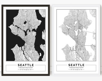 Seattle map, Washington, City map, Digital Poster, Printable, Wall art, city map print