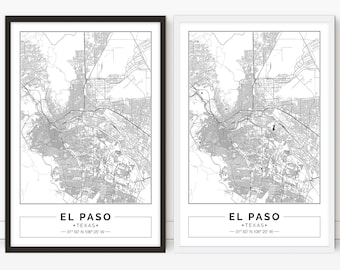 El Paso map, Texas, City map, Digital Poster, Printable, Wall art, city map print