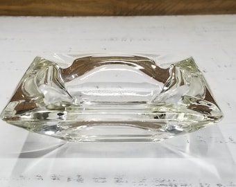 Mid Century Clear Glass Ashtray, Vintage Square Ashtray, Retro Barware Decor