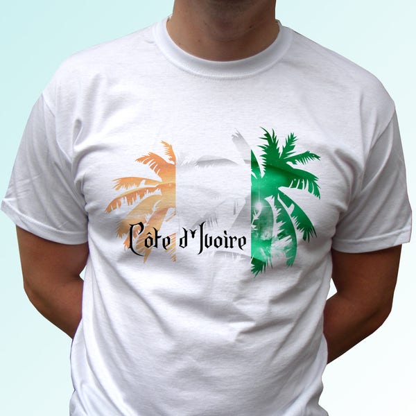 Côte d'Ivoire  Palm flag white t shirt top short sleeves - Mens, Womens, Kids, Baby - All Sizes!
