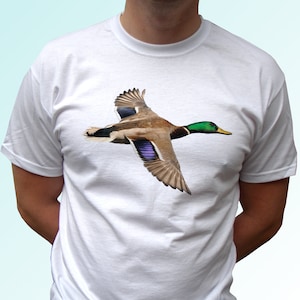 Duck flying white t shirt top tee design art - mens, womens, kids, baby sizes