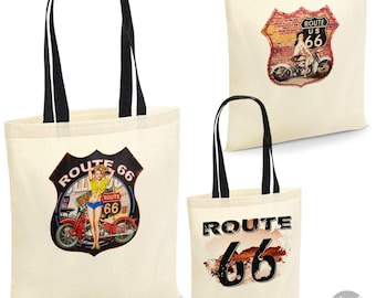 Route 66 Tote Bag Christmas Birthday Gift Mom Fashion Design Shopper Eco Friendly Handbag Cotton Beach Holiday Travel Stylish Minimalist