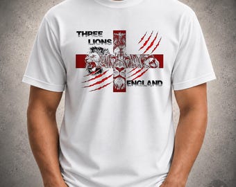 Koszulka Anglia T-shirt dla kibica Anglii Prezent dla taty Najlepszy ubiór kibica piłkarskiego Dzień Meczu Lwy Grafika Krzyż Flaga Projekt Światowego Turnieju 2026
