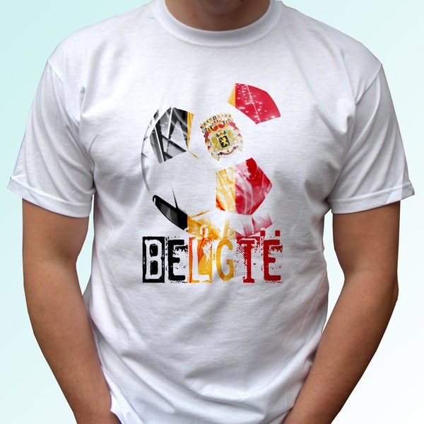 Belgische voetbalvlag Belgie skjorte voetbal wit t-shirt top korte mouwen - heren, dames, kinderen, baby - alle maten!