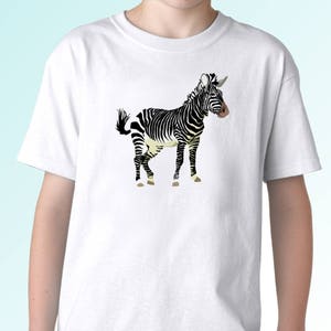 Zebra white t shirt top tee cartoon design art - mens, womens, kids, baby sizes
