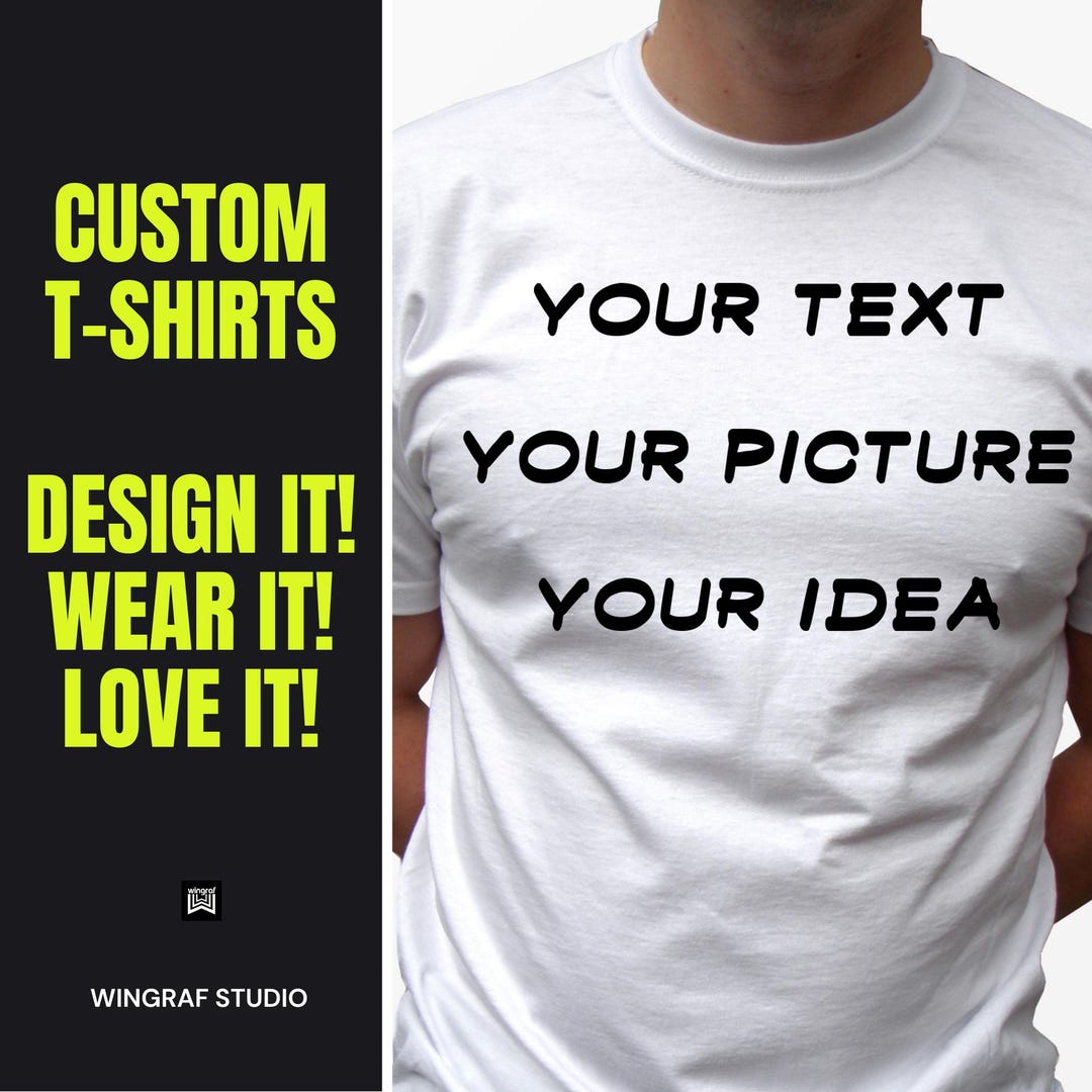 Personalised T Shirt Printing Make Your Own Tee Top Graphic Design Birthday  Christmas Gift Print Photo Image Text for Men Women Kids Boys