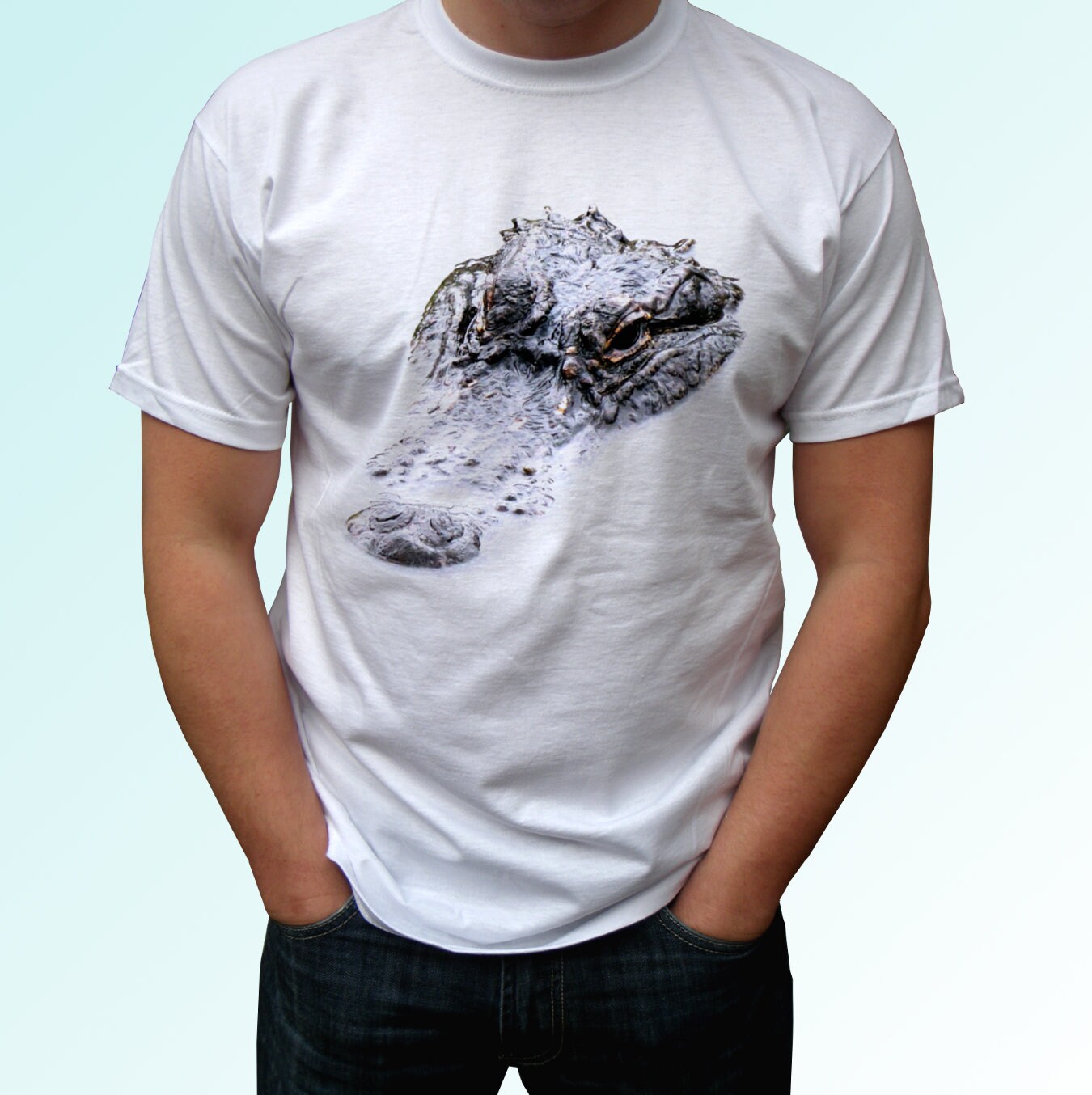 Alligator Crocodile White T Shirt Top 